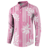 Hawaii Kakau Tribal Button Sweatshirt With Pink Tiare