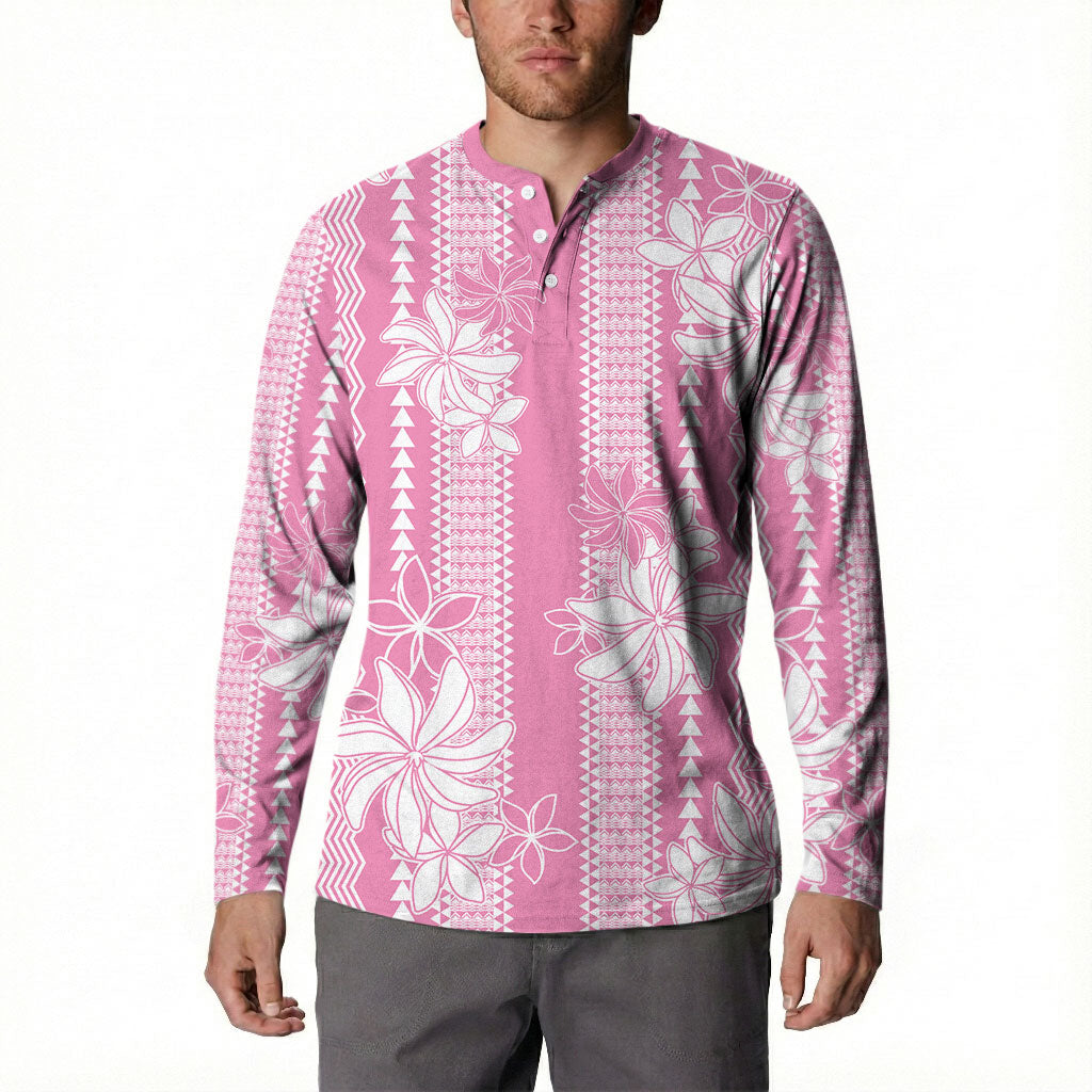 Hawaii Kakau Tribal Button Sweatshirt With Pink Tiare