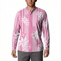 Hawaii Kakau Tribal Button Sweatshirt With Pink Tiare
