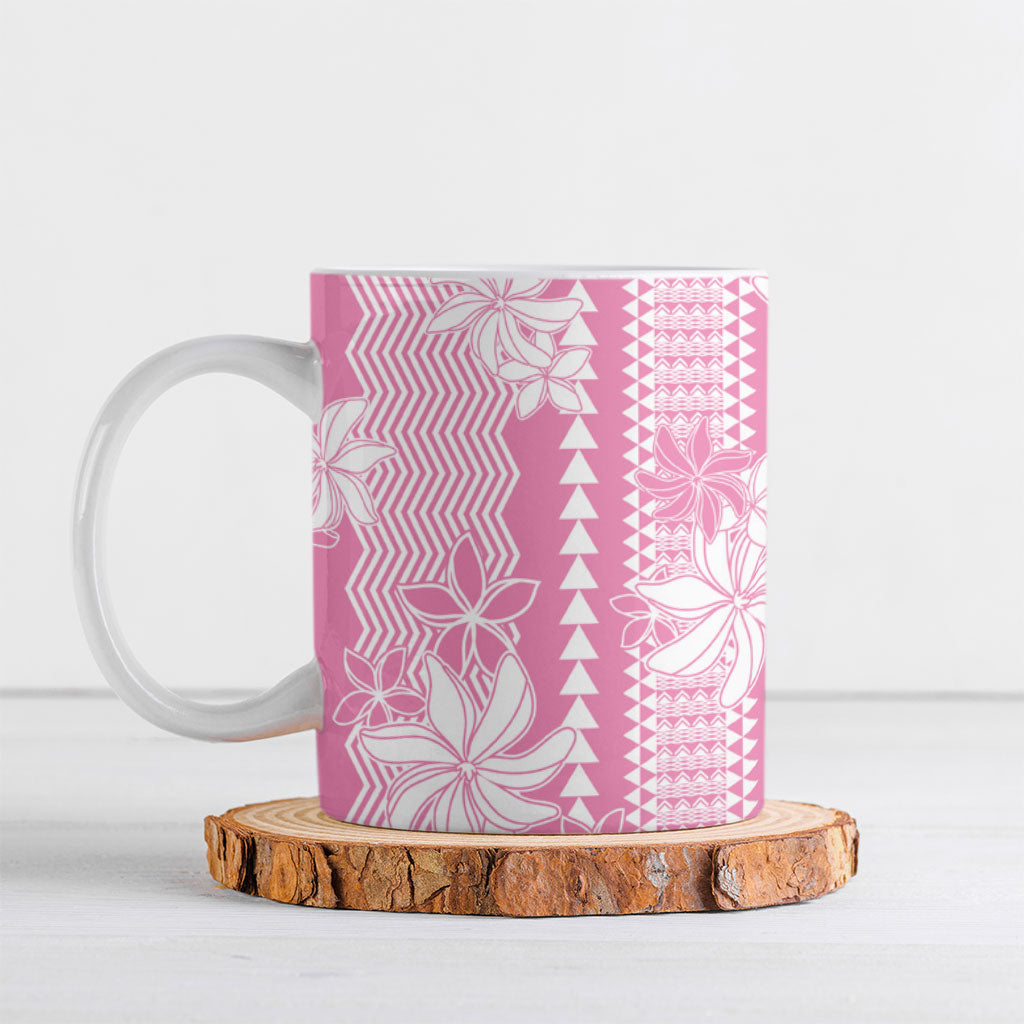 Hawaii Kakau Tribal Ceramic Mug With Pink Tiare