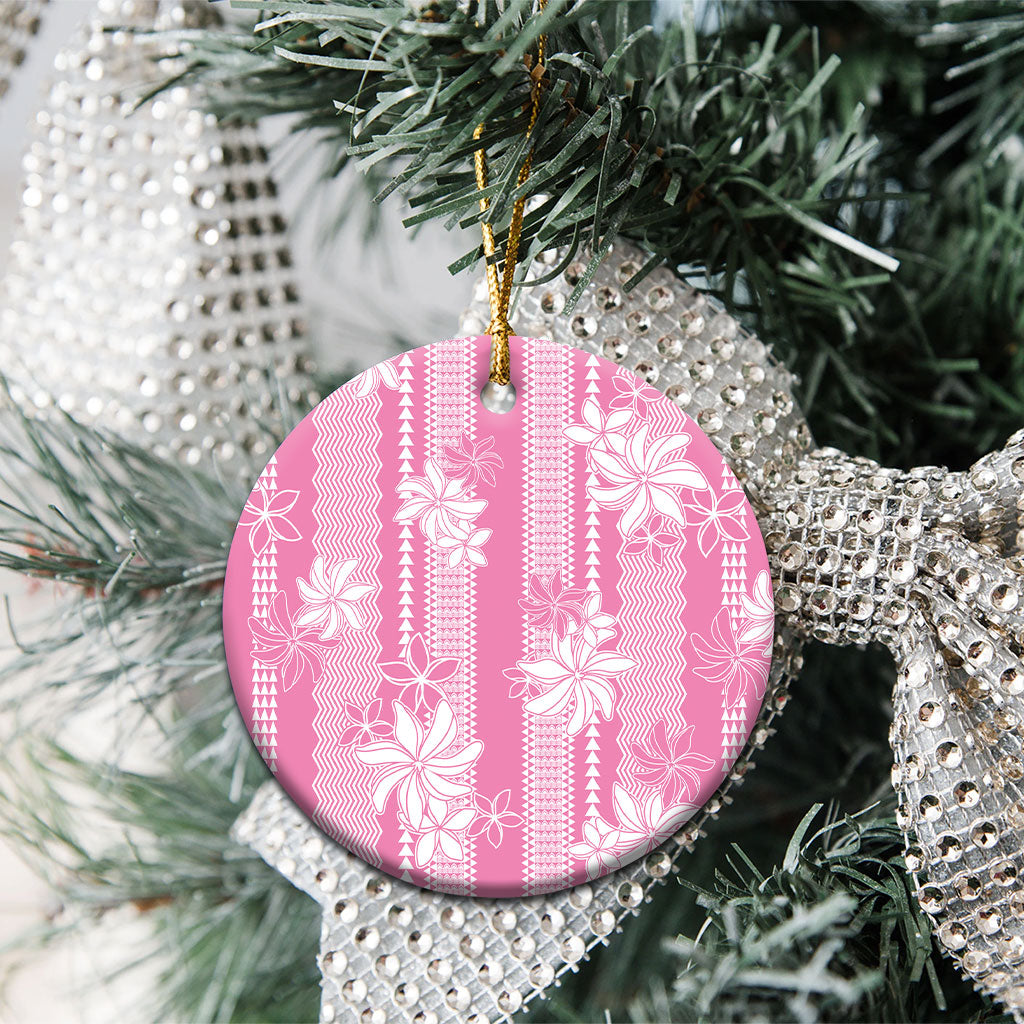Hawaii Kakau Tribal Ceramic Ornament With Pink Tiare LT05 - Polynesian Pride