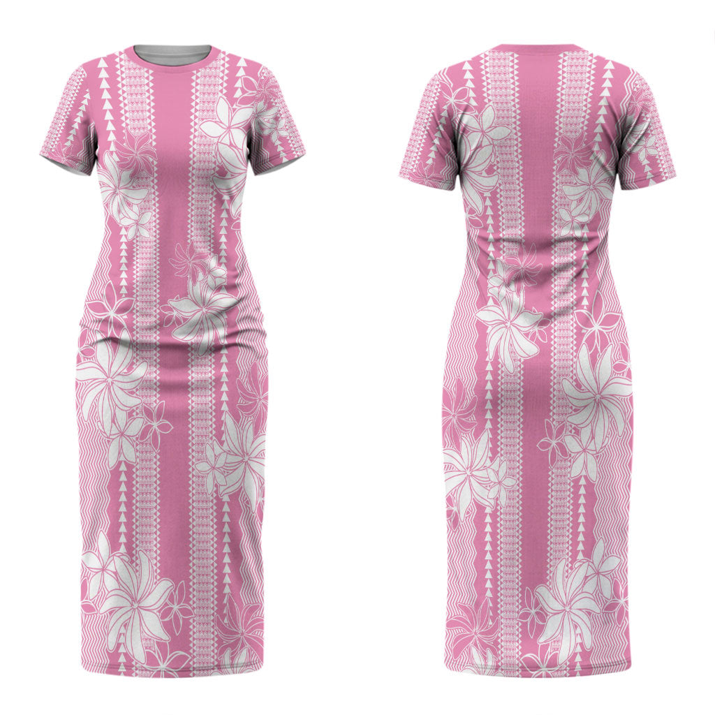 Hawaii Kakau Tribal Couples Matching Short Sleeve Bodycon Dress and Hawaiian Shirt With Pink Tiare LT05 - Polynesian Pride
