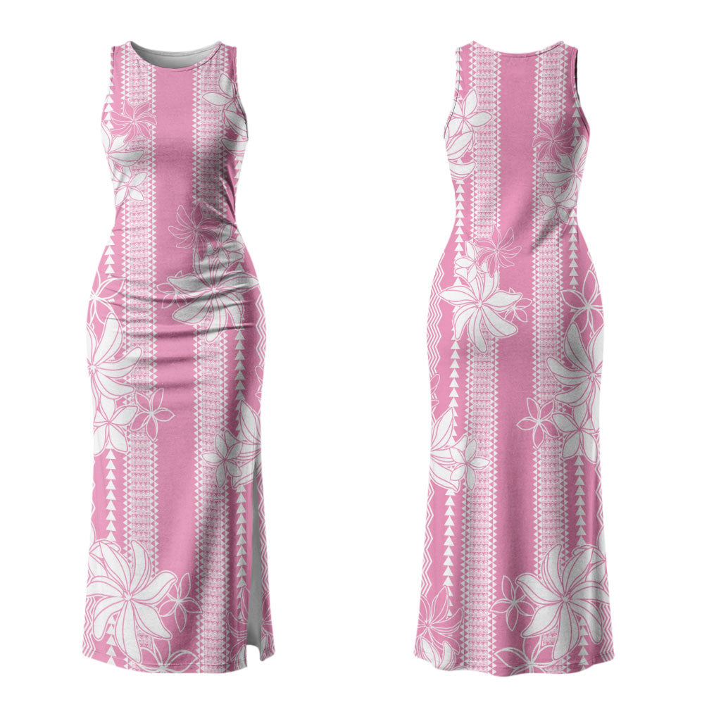 Hawaii Kakau Tribal Couples Matching Tank Maxi Dress and Long Sleeve Button Shirt With Pink Tiare LT05 - Polynesian Pride