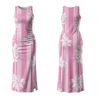 Hawaii Kakau Tribal Couples Matching Tank Maxi Dress and Long Sleeve Button Shirt With Pink Tiare LT05 - Polynesian Pride