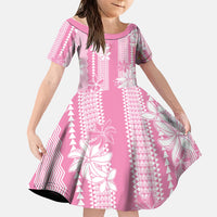 Hawaii Kakau Tribal Family Matching Off Shoulder Maxi Dress and Hawaiian Shirt With Pink Tiare