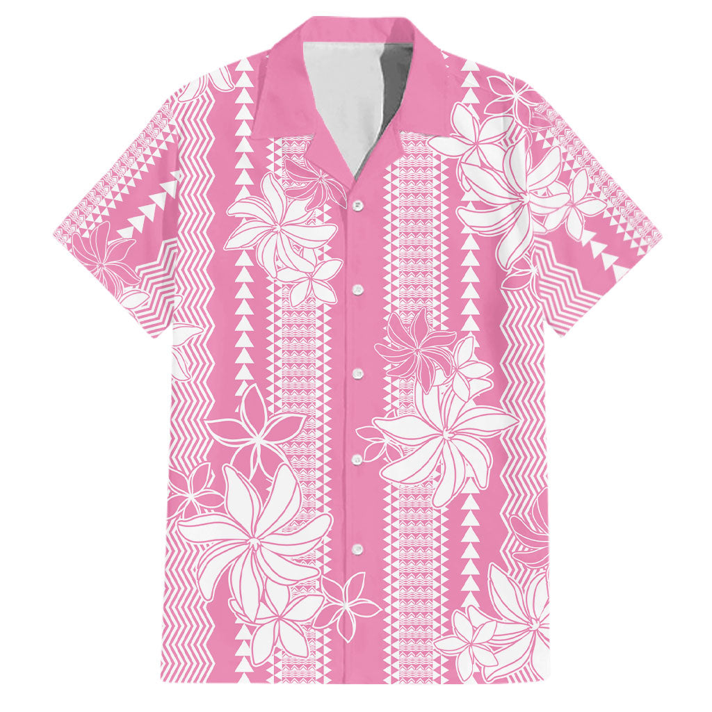 Hawaii Kakau Tribal Family Matching Puletasi and Hawaiian Shirt With Pink Tiare