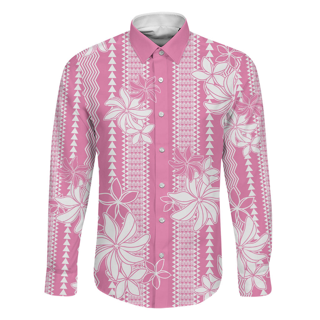 Hawaii Kakau Tribal Family Matching Tank Maxi Dress and Hawaiian Shirt With Pink Tiare