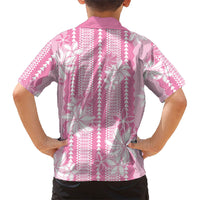 Hawaii Kakau Tribal Kid Hawaiian Shirt With Pink Tiare