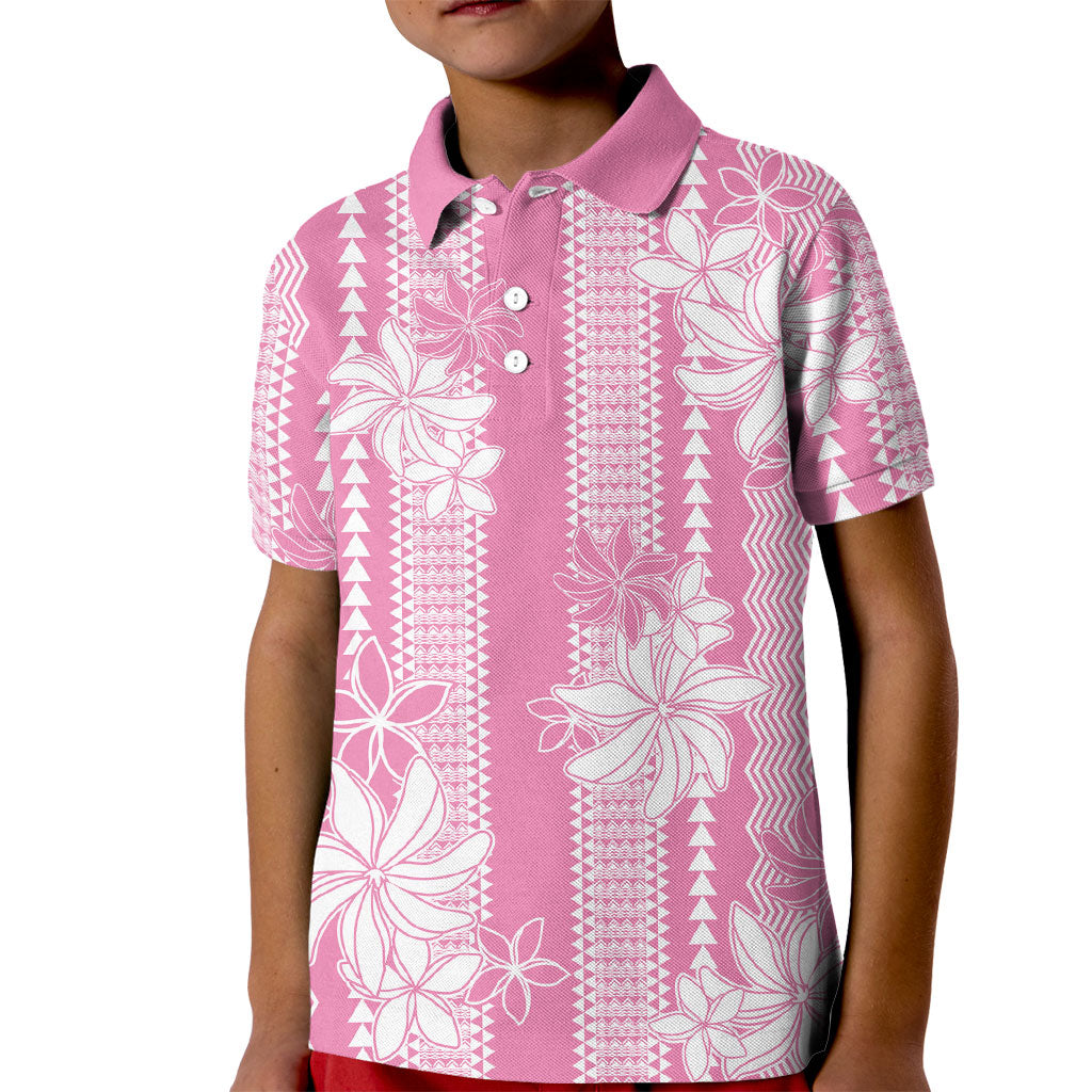 Hawaii Kakau Tribal Kid Polo Shirt With Pink Tiare