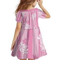 Hawaii Kakau Tribal Kid Short Sleeve Dress With Pink Tiare
