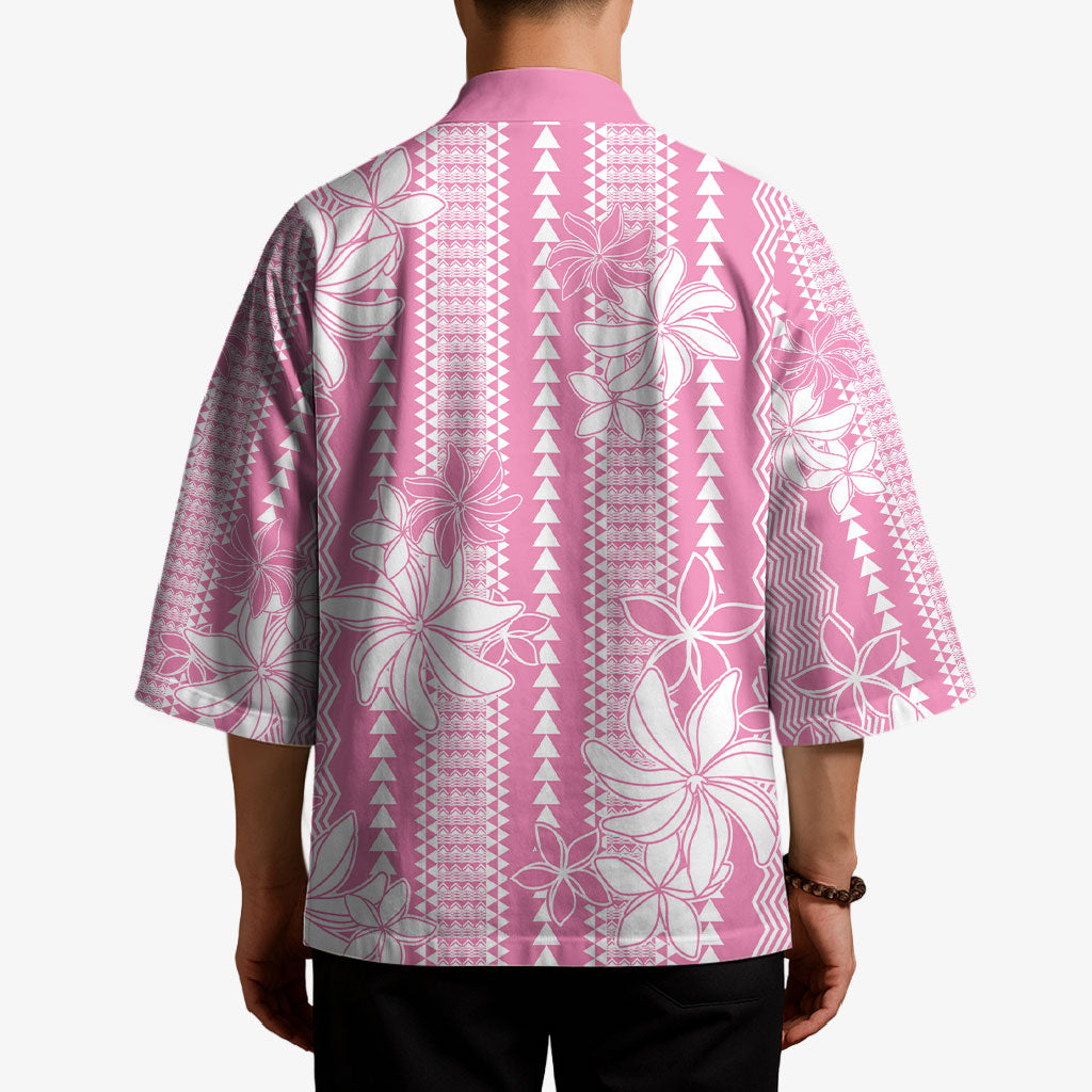 Hawaii Kakau Tribal Kimono With Pink Tiare