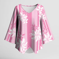 Hawaii Kakau Tribal Kimono Sleeve Blouse With Pink Tiare LT05 Female Pink - Polynesian Pride