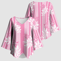 Hawaii Kakau Tribal Kimono Sleeve Blouse With Pink Tiare LT05 - Polynesian Pride