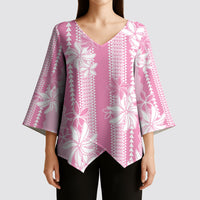Hawaii Kakau Tribal Kimono Sleeve Blouse With Pink Tiare LT05 - Polynesian Pride