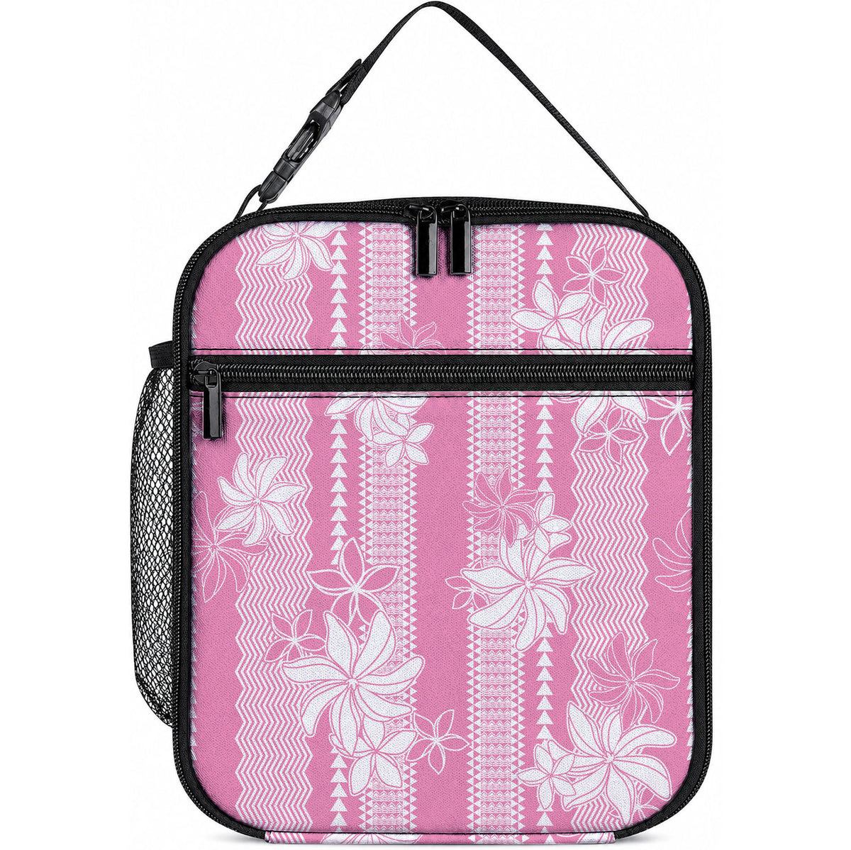 Hawaii Kakau Tribal Lunch Bag With Pink Tiare LT05 10.2 × 8.3 × 4.3 inch Pink - Polynesian Pride