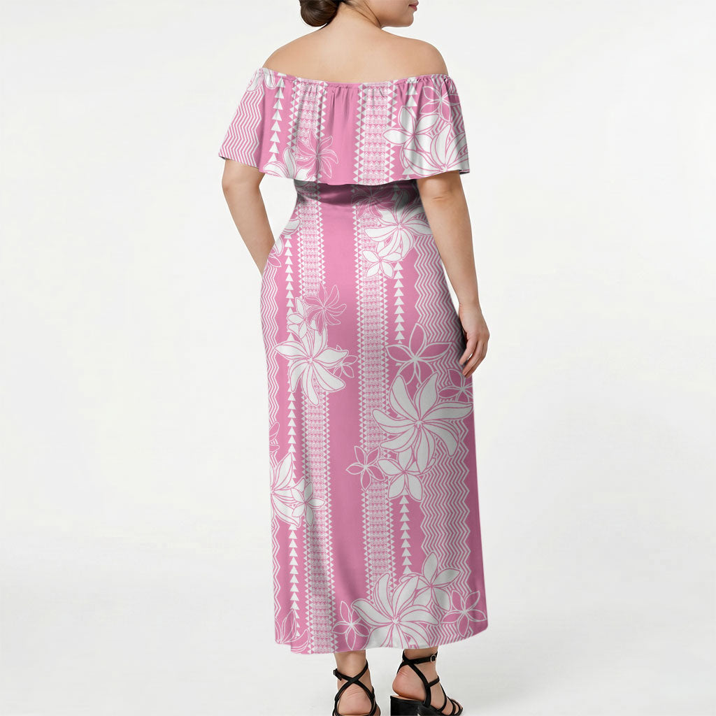 Hawaii Kakau Tribal Off Shoulder Maxi Dress With Pink Tiare LT05 - Polynesian Pride