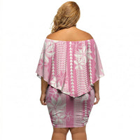 Hawaii Kakau Tribal Off Shoulder Short Dress With Pink Tiare LT05 - Polynesian Pride