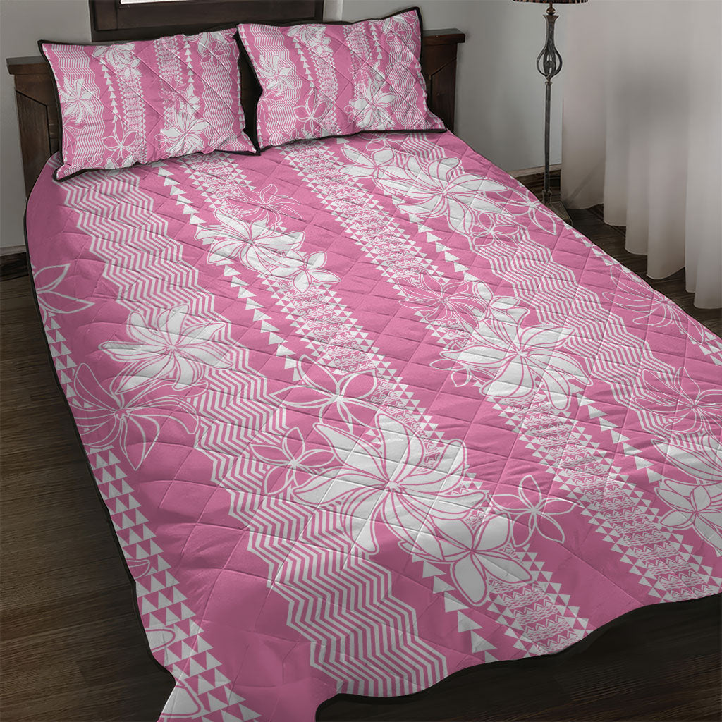 Hawaii Kakau Tribal Quilt Bed Set With Pink Tiare