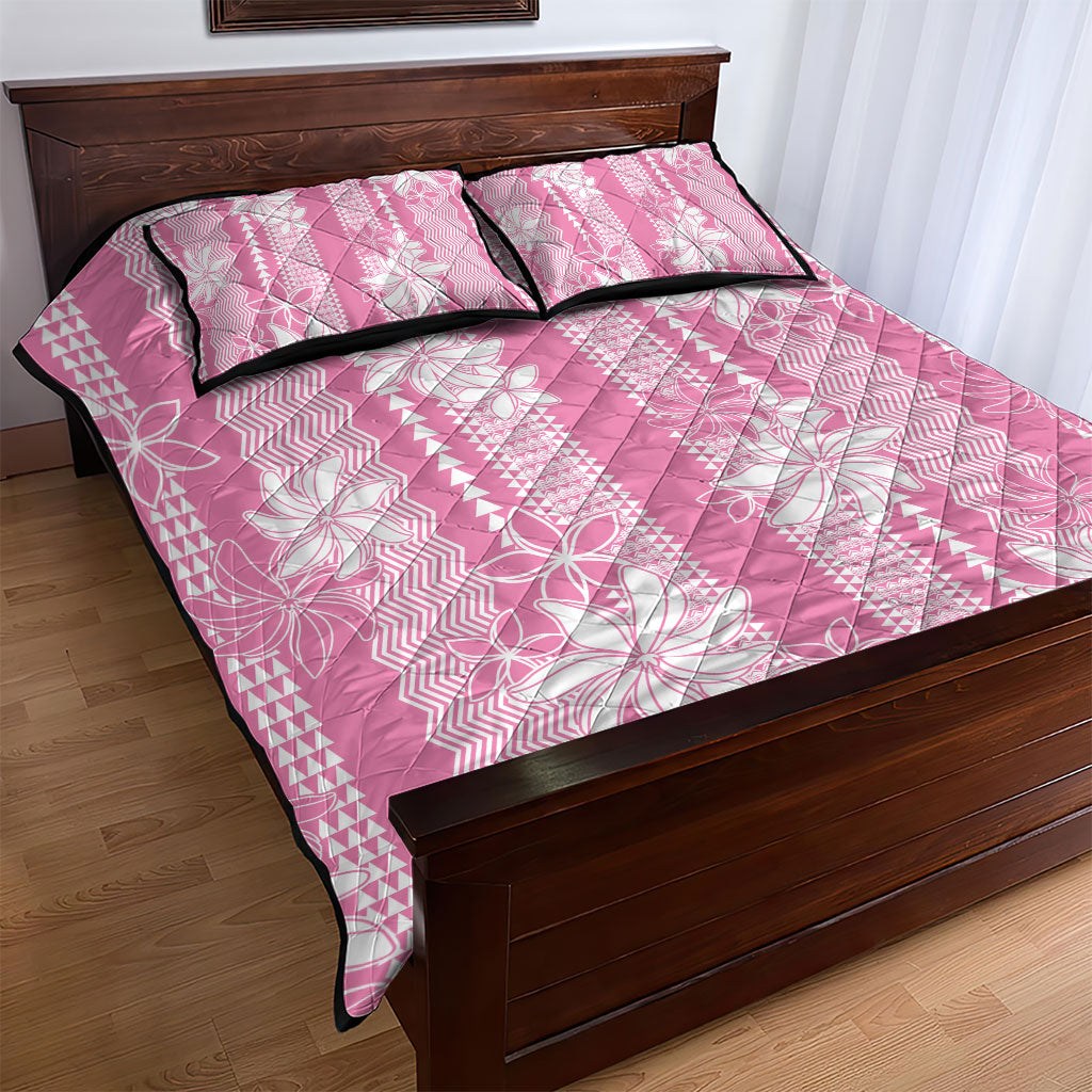 Hawaii Kakau Tribal Quilt Bed Set With Pink Tiare