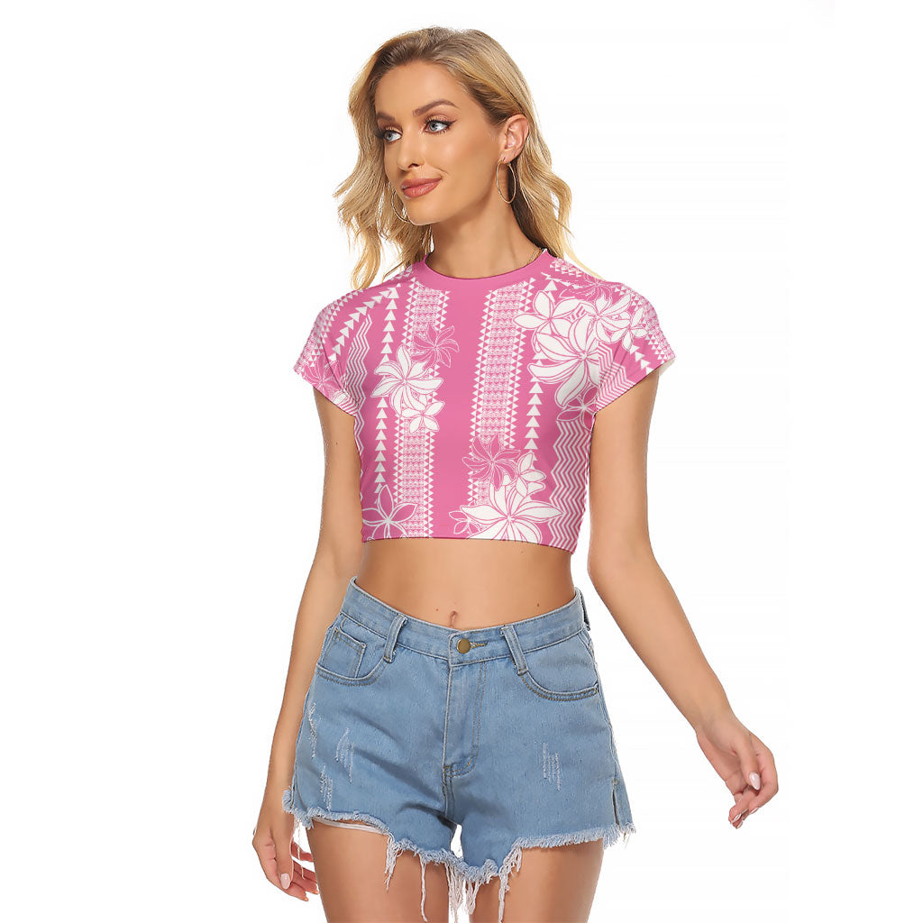 Hawaii Kakau Tribal Raglan Cropped T Shirt With Pink Tiare