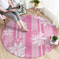 Hawaii Kakau Tribal Round Carpet With Pink Tiare