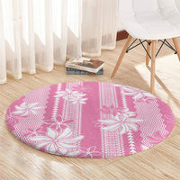 Hawaii Kakau Tribal Round Carpet With Pink Tiare