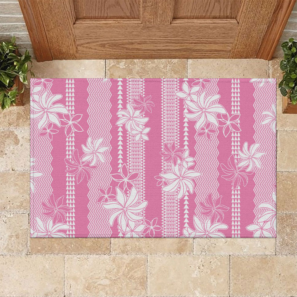Hawaii Kakau Tribal Rubber Doormat With Pink Tiare