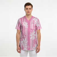 Hawaii Kakau Tribal Scrub Top With Pink Tiare