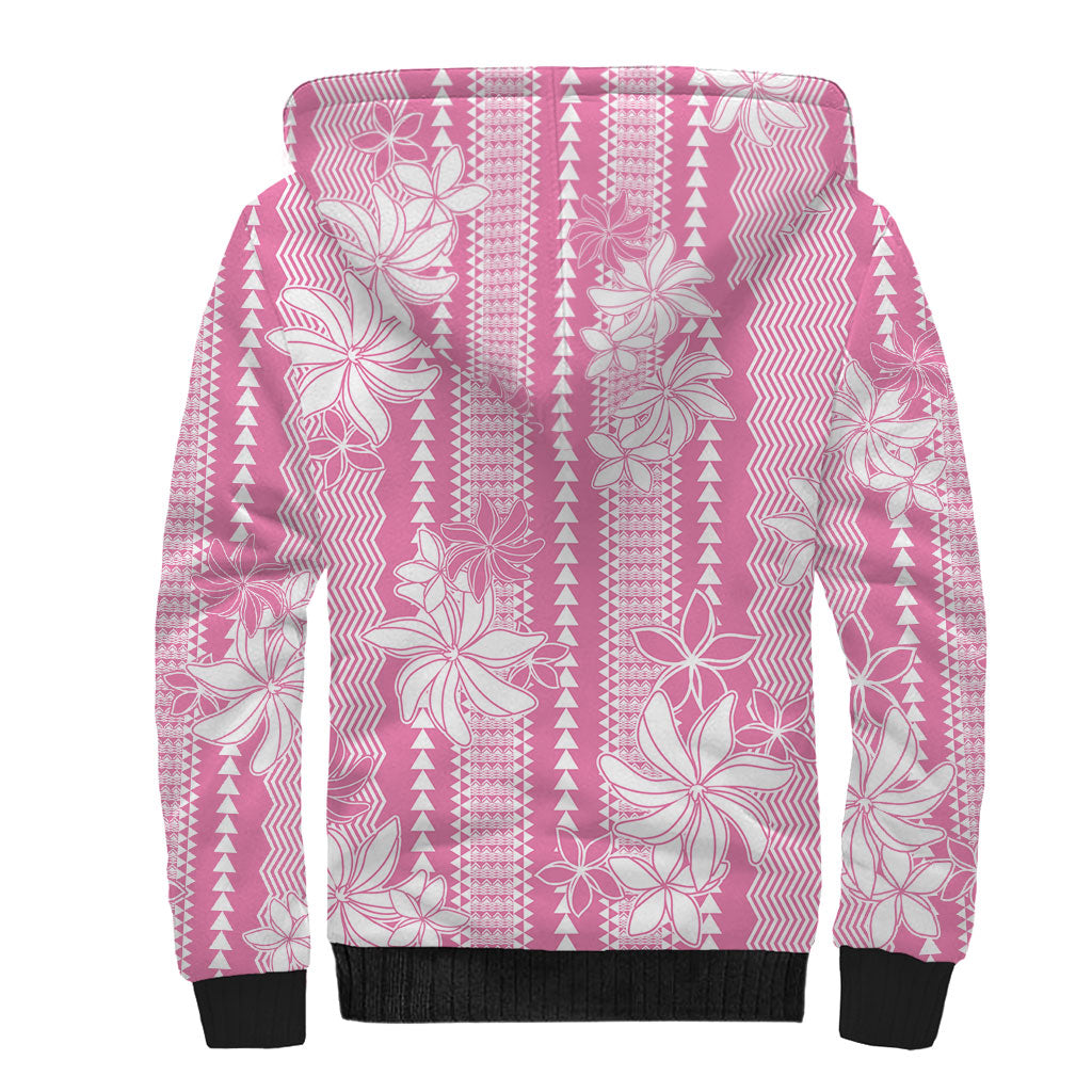 Hawaii Kakau Tribal Sherpa Hoodie With Pink Tiare