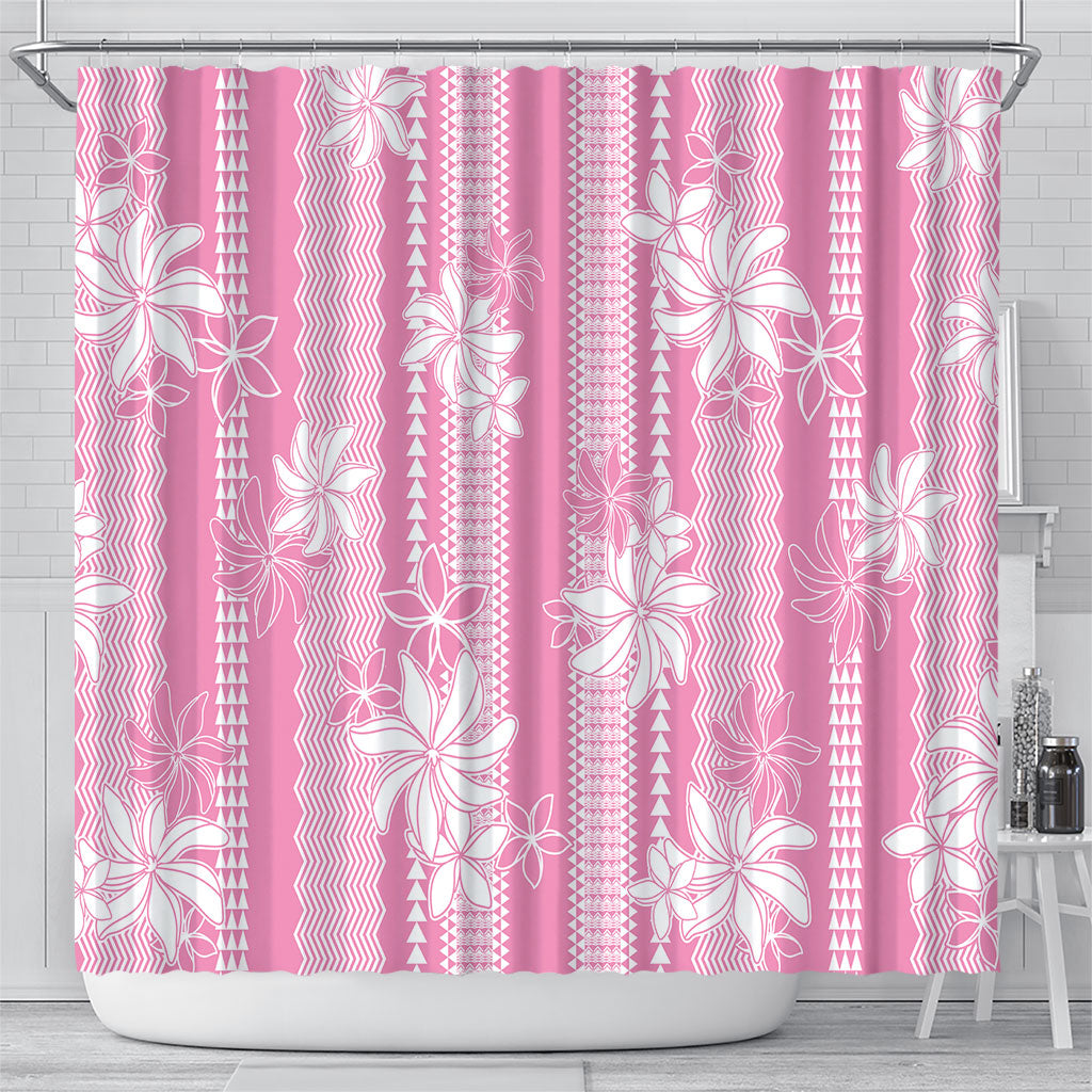 Hawaii Kakau Tribal Shower Curtain With Pink Tiare
