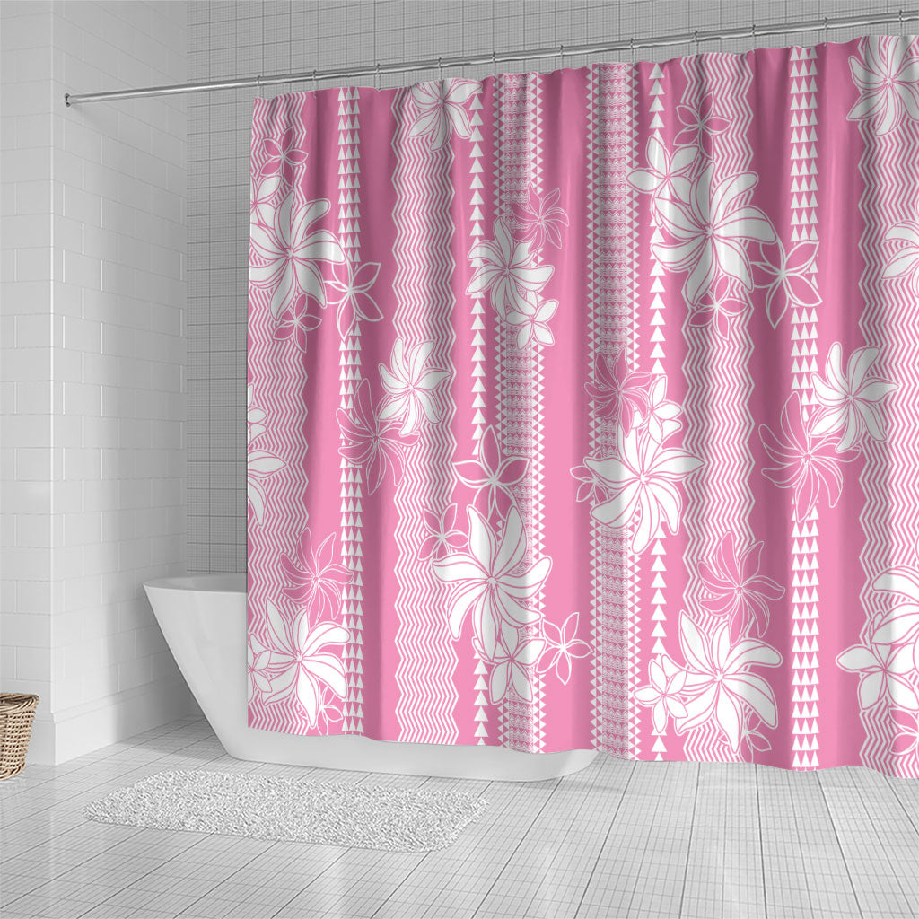 Hawaii Kakau Tribal Shower Curtain With Pink Tiare