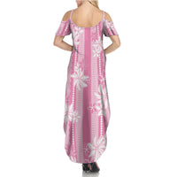 Hawaii Kakau Tribal Summer Maxi Dress With Pink Tiare