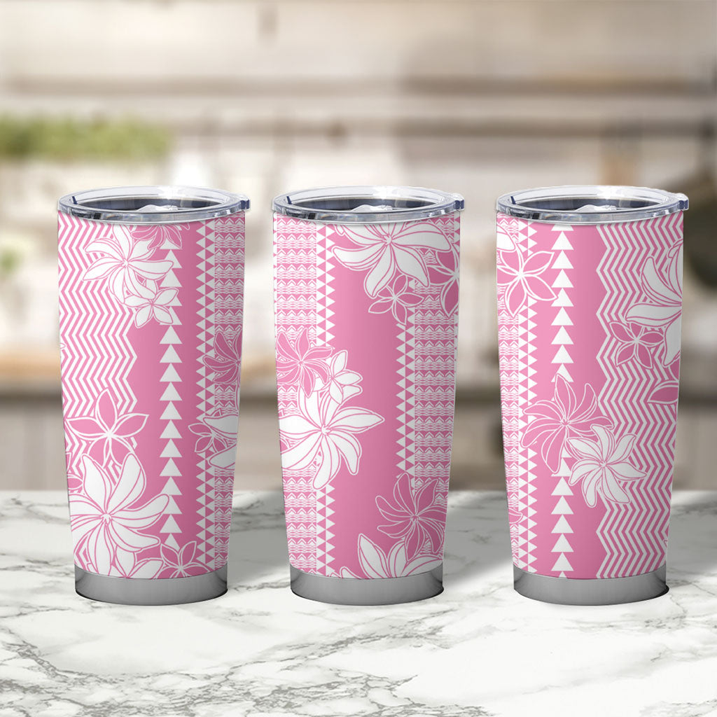 Hawaii Kakau Tribal Tumbler Cup With Pink Tiare