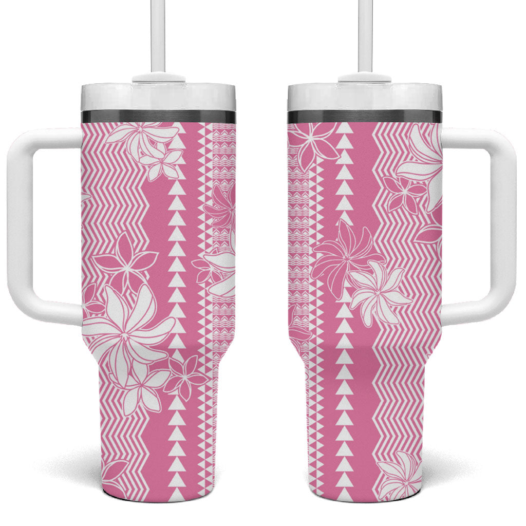 Hawaii Kakau Tribal Tumbler With Handle With Pink Tiare LT05 One Size: 40 oz Pink - Polynesian Pride