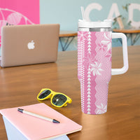 Hawaii Kakau Tribal Tumbler With Handle With Pink Tiare LT05 - Polynesian Pride