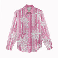Hawaii Kakau Tribal Women Casual Shirt With Pink Tiare