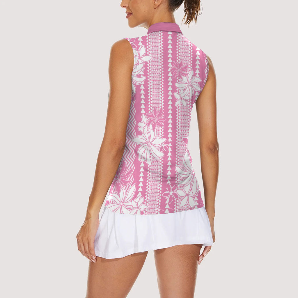 Hawaii Kakau Tribal Women Sleeveless Polo Shirt With Pink Tiare
