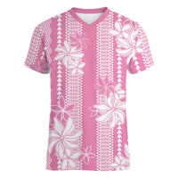 Hawaii Kakau Tribal Women V-Neck T-Shirt With Pink Tiare LT05 Female Pink - Polynesian Pride