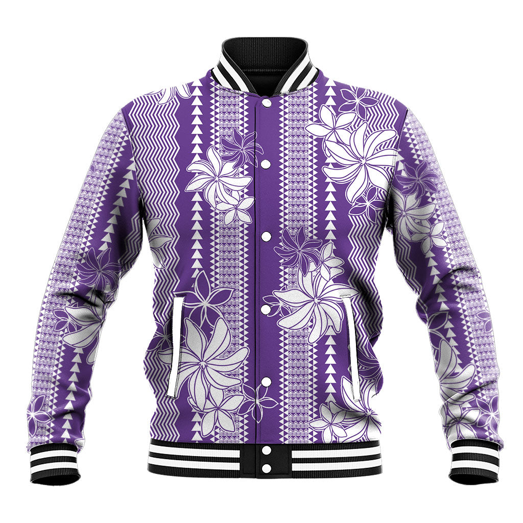Hawaii Kakau Tribal Baseball Jacket With Purple Tiare