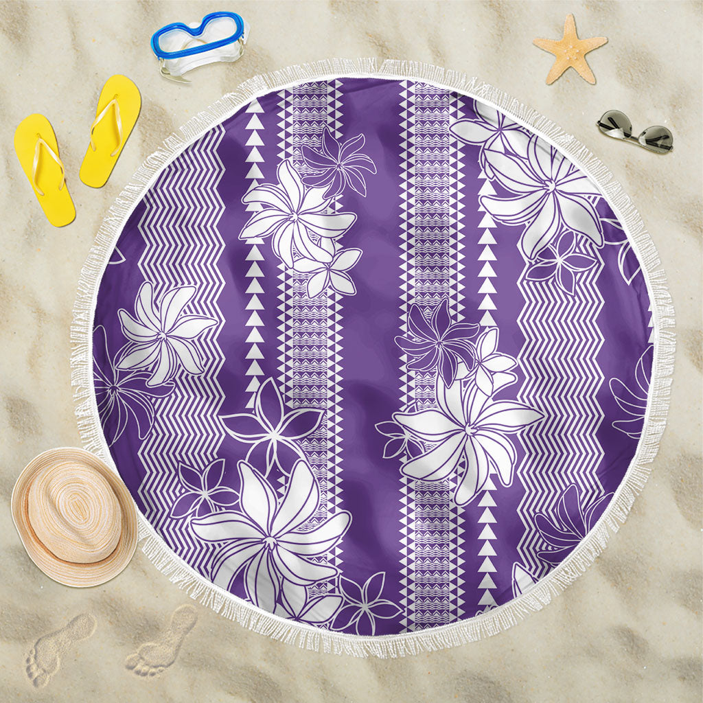 Hawaii Kakau Tribal Beach Blanket With Purple Tiare