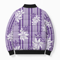 Hawaii Kakau Tribal Bomber Puffer Jacket With Purple Tiare