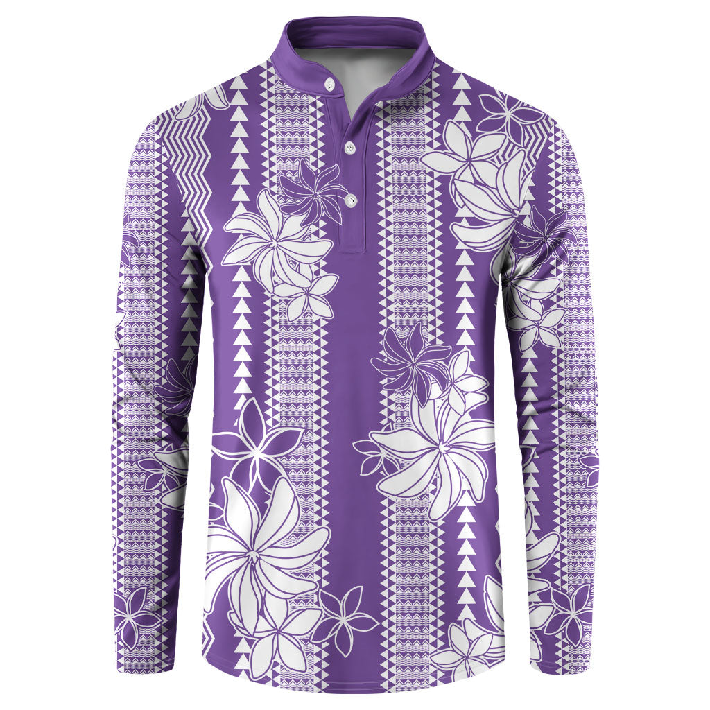 Hawaii Kakau Tribal Button Sweatshirt With Purple Tiare