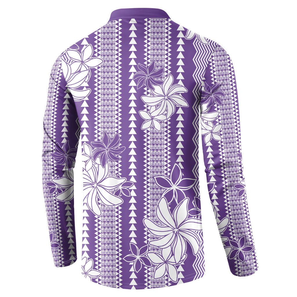 Hawaii Kakau Tribal Button Sweatshirt With Purple Tiare