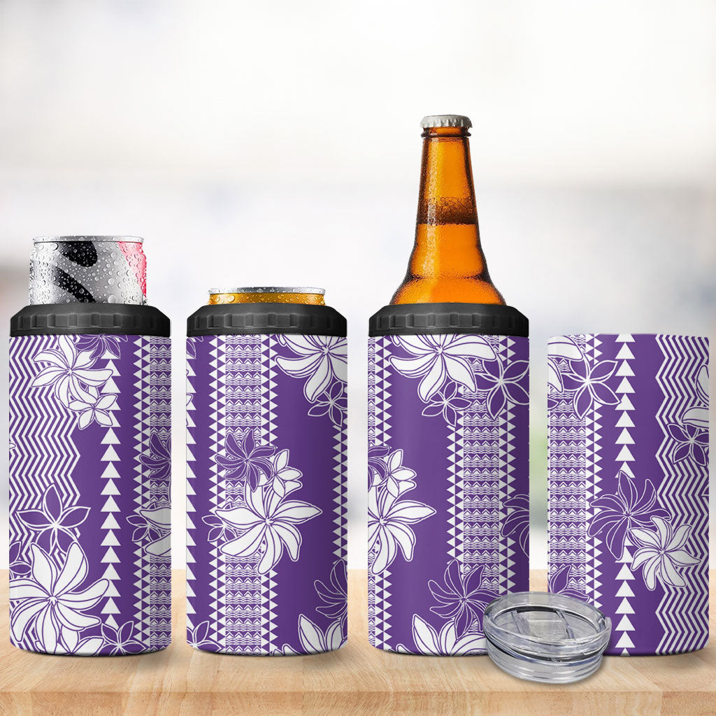 Hawaii Kakau Tribal 4 in 1 Can Cooler Tumbler With Purple Tiare