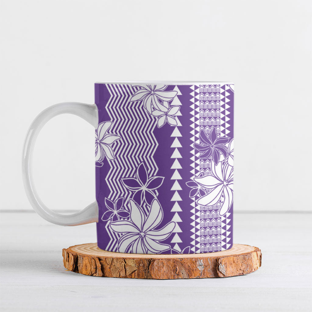 Hawaii Kakau Tribal Ceramic Mug With Purple Tiare