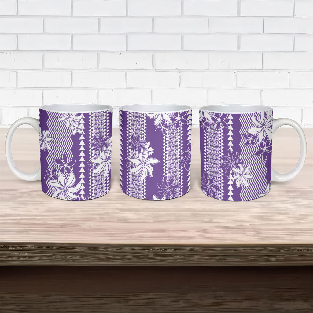 Hawaii Kakau Tribal Ceramic Mug With Purple Tiare