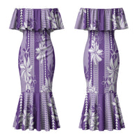 Hawaii Kakau Tribal Couples Matching Mermaid Dress and Hawaiian Shirt With Purple Tiare LT05 - Polynesian Pride