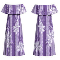Hawaii Kakau Tribal Couples Matching Off Shoulder Maxi Dress and Long Sleeve Button Shirt With Purple Tiare LT05 - Polynesian Pride