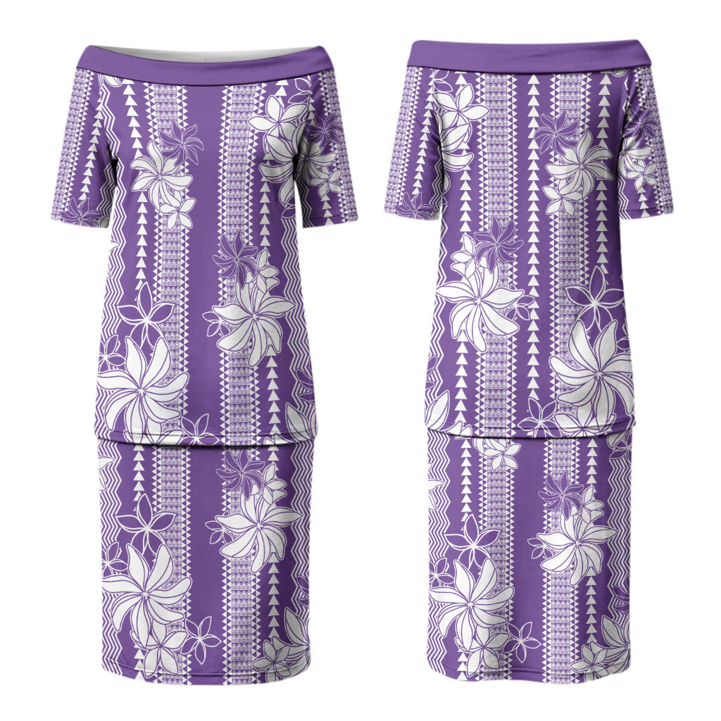 Hawaii Kakau Tribal Couples Matching Puletasi and Long Sleeve Button Shirt With Purple Tiare LT05 - Polynesian Pride