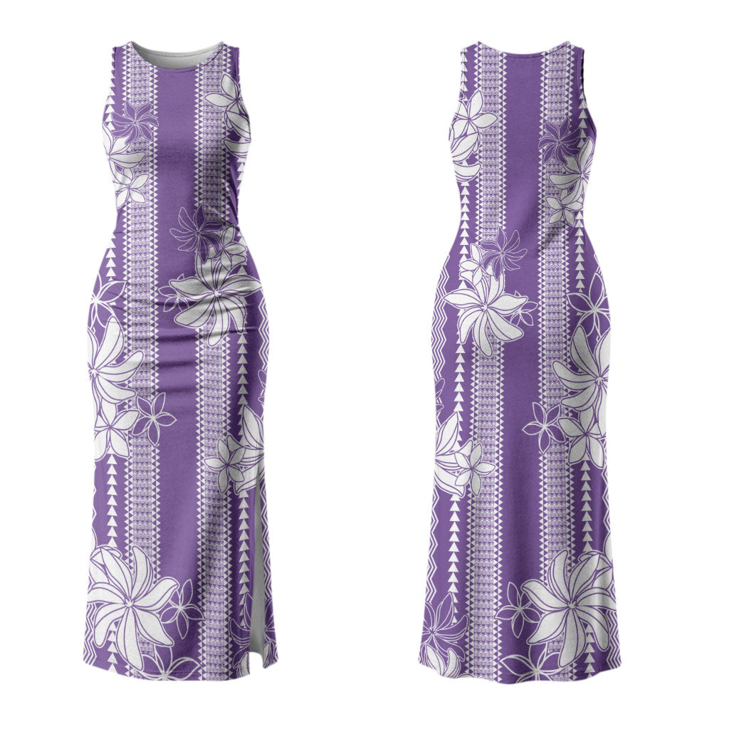 Hawaii Kakau Tribal Couples Matching Tank Maxi Dress and Long Sleeve Button Shirt With Purple Tiare LT05 - Polynesian Pride